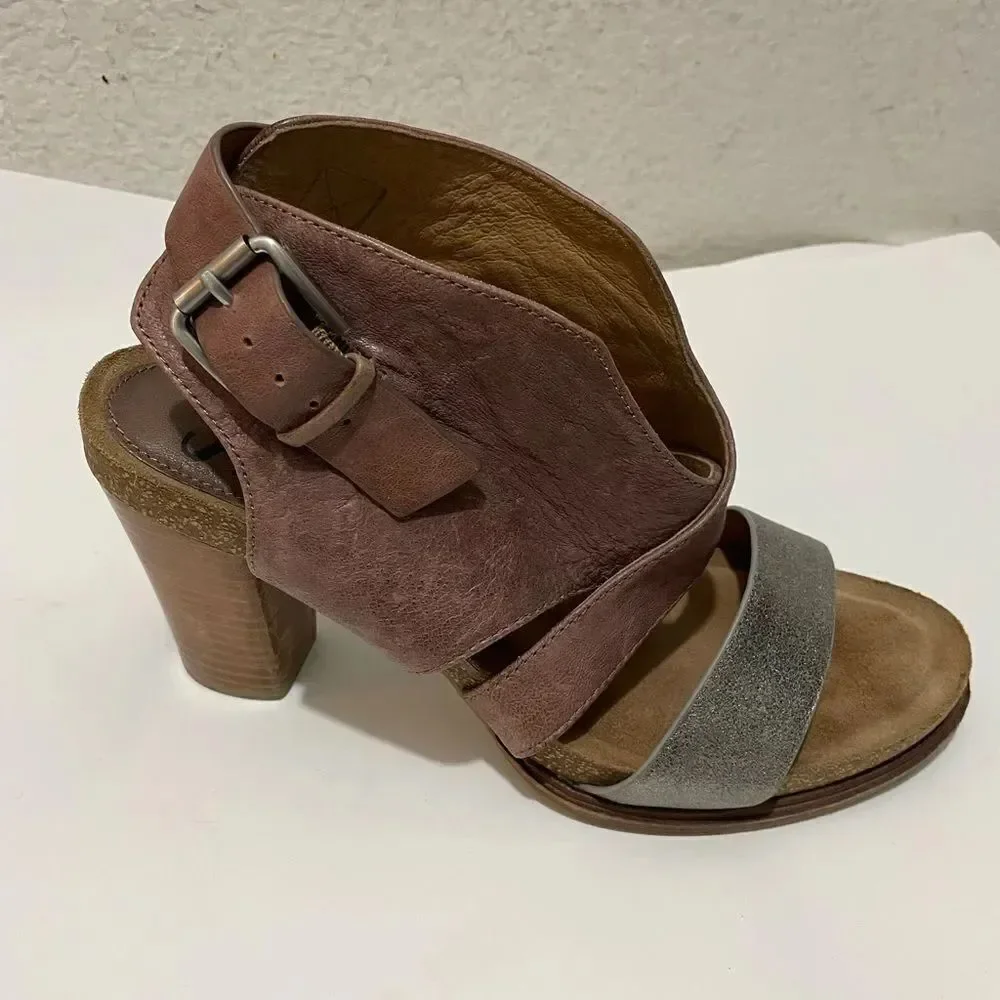 SOFFT Christine Platform Stacked Heel Leather Sandals Beta Gray Anthracite Sz 9